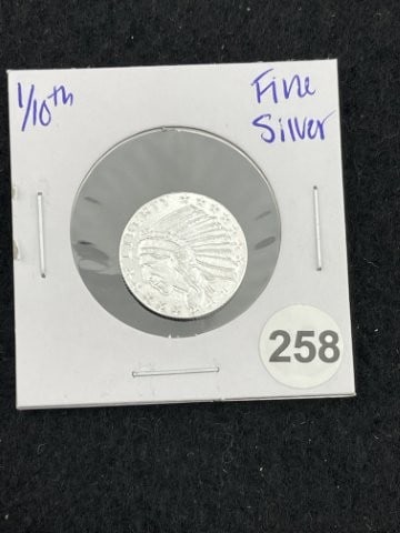 1/10th Fine Silver Coin: KEY WORDS: INDIAN ARTIFACT ARTIFACTS ARROWHEAD ARROWHEADS NATIVE AMERICAN MISSISSIPPIAN QUAPAW CADDO POTTERY COINS MORGAN DOLLAR PEACE DOLLAR SILVER COINS. All coins have been Sigma tested for authent