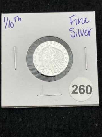 1/10th Fine Silver Coin: KEY WORDS: INDIAN ARTIFACT ARTIFACTS ARROWHEAD ARROWHEADS NATIVE AMERICAN MISSISSIPPIAN QUAPAW CADDO POTTERY COINS MORGAN DOLLAR PEACE DOLLAR SILVER COINS. All coins have been Sigma tested for