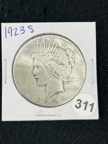 1923 S Peace Silver Dollar Coin: KEY WORDS: INDIAN ARTIFACT ARTIFACTS ARROWHEAD ARROWHEADS NATIVE AMERICAN MISSISSIPPIAN QUAPAW CADDO POTTERY COINS MORGAN DOLLAR PEACE DOLLAR SILVER COINS. All coins have been Sigma tested for