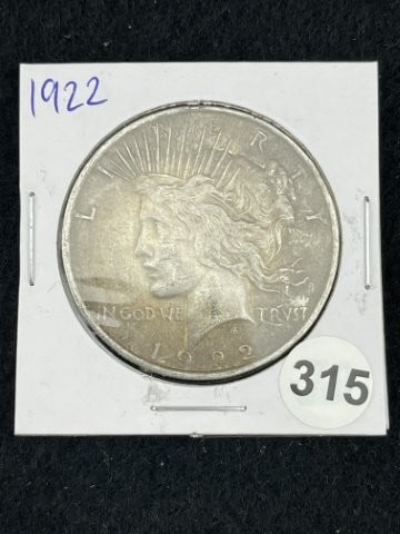 1922 Peace Silver Dollar Coin: KEY WORDS: INDIAN ARTIFACT ARTIFACTS ARROWHEAD ARROWHEADS NATIVE AMERICAN MISSISSIPPIAN QUAPAW CADDO POTTERY COINS MORGAN DOLLAR PEACE DOLLAR SILVER COINS. All coins have been Sigma tested for