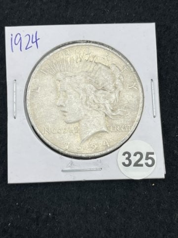 1924 Peace Silver Dollar Coin: KEY WORDS: INDIAN ARTIFACT ARTIFACTS ARROWHEAD ARROWHEADS NATIVE AMERICAN MISSISSIPPIAN QUAPAW CADDO POTTERY COINS MORGAN DOLLAR PEACE DOLLAR SILVER COINS. All coins have been Sigma tested for