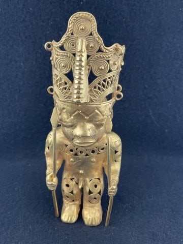 Tumbaga Tairona Gold Figurine UNKNOWN MATERIAL: KEY WORDS: INDIAN ARTIFACT ARTIFACTS ARROWHEAD ARROWHEADS NATIVE AMERICAN MISSISSIPPIAN QUAPAW CADDO POTTERY COINS MORGAN DOLLAR PEACE DOLLAR SILVER COINS. All coins have been Sigma tested for