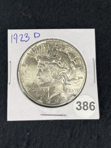 1923 D Peace Silver Dollar Coin: KEY WORDS: INDIAN ARTIFACT ARTIFACTS ARROWHEAD ARROWHEADS NATIVE AMERICAN MISSISSIPPIAN QUAPAW CADDO POTTERY COINS MORGAN DOLLAR PEACE DOLLAR SILVER COINS. All coins have been Sigma tested for