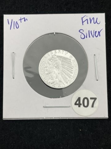 1/10th Fine Silver Coin: KEY WORDS: INDIAN ARTIFACT ARTIFACTS ARROWHEAD ARROWHEADS NATIVE AMERICAN MISSISSIPPIAN QUAPAW CADDO POTTERY COINS MORGAN DOLLAR PEACE DOLLAR SILVER COINS. All coins have been Sigma tested for authent