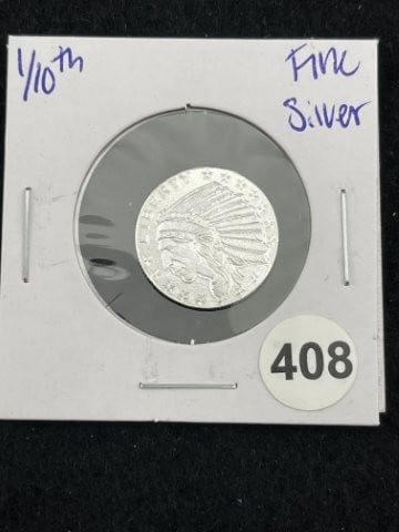 1/10th Fine Silver Coin: KEY WORDS: INDIAN ARTIFACT ARTIFACTS ARROWHEAD ARROWHEADS NATIVE AMERICAN MISSISSIPPIAN QUAPAW CADDO POTTERY COINS MORGAN DOLLAR PEACE DOLLAR SILVER COINS. All coins have been Sigma tested for authent