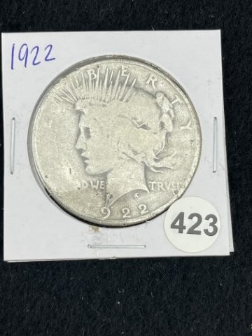 1922 Peace Silver Dollar Coin: KEY WORDS: INDIAN ARTIFACT ARTIFACTS ARROWHEAD ARROWHEADS NATIVE AMERICAN MISSISSIPPIAN QUAPAW CADDO POTTERY COINS MORGAN DOLLAR PEACE DOLLAR SILVER COINS. All coins have been Sigma tested for