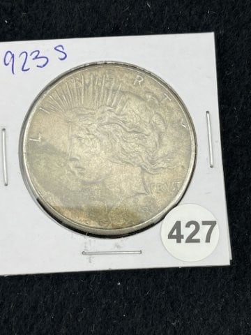 1923 S Peace Silver Dollar Coin: KEY WORDS: INDIAN ARTIFACT ARTIFACTS ARROWHEAD ARROWHEADS NATIVE AMERICAN MISSISSIPPIAN QUAPAW CADDO POTTERY COINS MORGAN DOLLAR PEACE DOLLAR SILVER COINS. All coins have been Sigma tested for