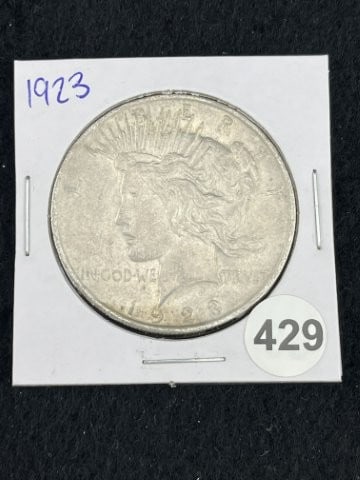1923 Peace Silver Dollar Coin: KEY WORDS: INDIAN ARTIFACT ARTIFACTS ARROWHEAD ARROWHEADS NATIVE AMERICAN MISSISSIPPIAN QUAPAW CADDO POTTERY COINS MORGAN DOLLAR PEACE DOLLAR SILVER COINS. All coins have been Sigma tested for