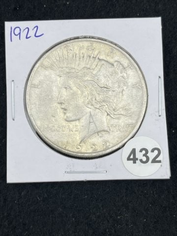 1922 Peace Silver Dollar Coin: KEY WORDS: INDIAN ARTIFACT ARTIFACTS ARROWHEAD ARROWHEADS NATIVE AMERICAN MISSISSIPPIAN QUAPAW CADDO POTTERY COINS MORGAN DOLLAR PEACE DOLLAR SILVER COINS. All coins have been Sigma tested for
