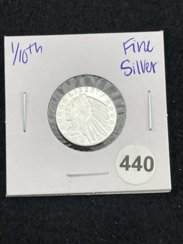 1/10th Fine Silver Coin: KEY WORDS: INDIAN ARTIFACT ARTIFACTS ARROWHEAD ARROWHEADS NATIVE AMERICAN MISSISSIPPIAN QUAPAW CADDO POTTERY COINS MORGAN DOLLAR PEACE DOLLAR SILVER COINS. All coins have been Sigma tested for