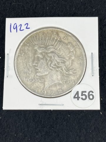 1922 Peace Silver Dollar Coin: KEY WORDS: INDIAN ARTIFACT ARTIFACTS ARROWHEAD ARROWHEADS NATIVE AMERICAN MISSISSIPPIAN QUAPAW CADDO POTTERY COINS MORGAN DOLLAR PEACE DOLLAR SILVER COINS. All coins have been Sigma tested for