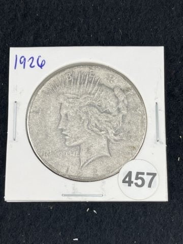 1926 Peace Silver Dollar Coin: KEY WORDS: INDIAN ARTIFACT ARTIFACTS ARROWHEAD ARROWHEADS NATIVE AMERICAN MISSISSIPPIAN QUAPAW CADDO POTTERY COINS MORGAN DOLLAR PEACE DOLLAR SILVER COINS. All coins have been Sigma tested for