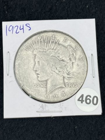 1924 S Peace Silver Dollar Coin: KEY WORDS: INDIAN ARTIFACT ARTIFACTS ARROWHEAD ARROWHEADS NATIVE AMERICAN MISSISSIPPIAN QUAPAW CADDO POTTERY COINS MORGAN DOLLAR PEACE DOLLAR SILVER COINS. All coins have been Sigma tested for