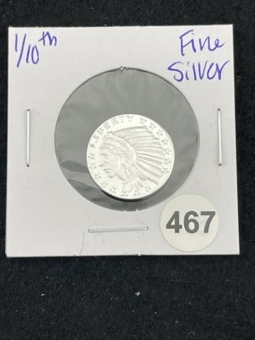 1/10th Fine Silver Coin: KEY WORDS: INDIAN ARTIFACT ARTIFACTS ARROWHEAD ARROWHEADS NATIVE AMERICAN MISSISSIPPIAN QUAPAW CADDO POTTERY COINS MORGAN DOLLAR PEACE DOLLAR SILVER COINS. All coins have been Sigma tested for authent