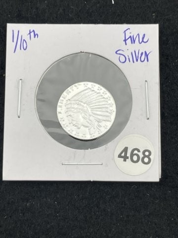 1/10th Fine Silver Coin: KEY WORDS: INDIAN ARTIFACT ARTIFACTS ARROWHEAD ARROWHEADS NATIVE AMERICAN MISSISSIPPIAN QUAPAW CADDO POTTERY COINS MORGAN DOLLAR PEACE DOLLAR SILVER COINS. All coins have been Sigma tested for authent