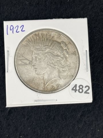 1922 S Peace Silver Dollar Coin: KEY WORDS: INDIAN ARTIFACT ARTIFACTS ARROWHEAD ARROWHEADS NATIVE AMERICAN MISSISSIPPIAN QUAPAW CADDO POTTERY COINS MORGAN DOLLAR PEACE DOLLAR SILVER COINS. All coins have been Sigma tested for