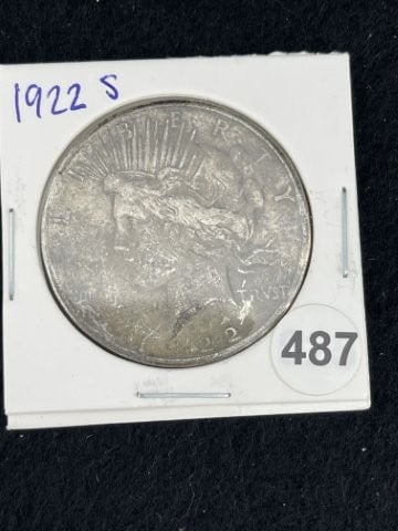 1922 S Peace Silver Dollar Coin: KEY WORDS: INDIAN ARTIFACT ARTIFACTS ARROWHEAD ARROWHEADS NATIVE AMERICAN MISSISSIPPIAN QUAPAW CADDO POTTERY COINS MORGAN DOLLAR PEACE DOLLAR SILVER COINS. All coins have been Sigma tested for