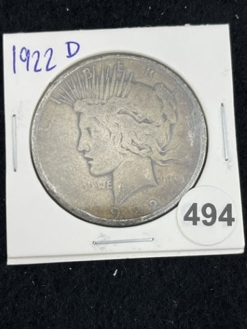 1922 D Peace Silver Dollar Coin: KEY WORDS: INDIAN ARTIFACT ARTIFACTS ARROWHEAD ARROWHEADS NATIVE AMERICAN MISSISSIPPIAN QUAPAW CADDO POTTERY COINS MORGAN DOLLAR PEACE DOLLAR SILVER COINS. All coins have been Sigma tested for