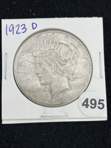 1923 D Peace Silver Dollar Coin: KEY WORDS: INDIAN ARTIFACT ARTIFACTS ARROWHEAD ARROWHEADS NATIVE AMERICAN MISSISSIPPIAN QUAPAW CADDO POTTERY COINS MORGAN DOLLAR PEACE DOLLAR SILVER COINS. All coins have been Sigma tested for