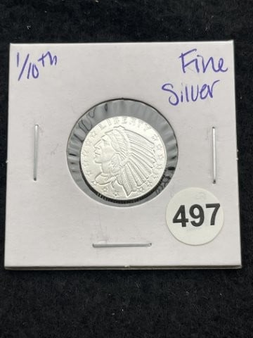 1/10th Fine Silver Coin: KEY WORDS: INDIAN ARTIFACT ARTIFACTS ARROWHEAD ARROWHEADS NATIVE AMERICAN MISSISSIPPIAN QUAPAW CADDO POTTERY COINS MORGAN DOLLAR PEACE DOLLAR SILVER COINS. All coins have been Sigma tested for