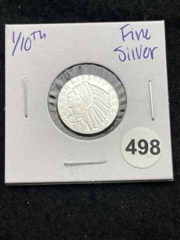 1/10th Fine Silver Coin: KEY WORDS: INDIAN ARTIFACT ARTIFACTS ARROWHEAD ARROWHEADS NATIVE AMERICAN MISSISSIPPIAN QUAPAW CADDO POTTERY COINS MORGAN DOLLAR PEACE DOLLAR SILVER COINS. All coins have been Sigma tested for