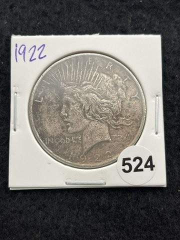 1922 Peace Silver Dollar Coin: KEY WORDS: INDIAN ARTIFACT ARTIFACTS ARROWHEAD ARROWHEADS NATIVE AMERICAN MISSISSIPPIAN QUAPAW CADDO POTTERY COINS MORGAN DOLLAR PEACE DOLLAR SILVER COINS. All coins have been Sigma tested for