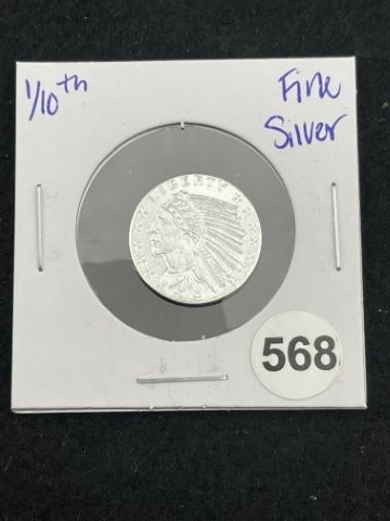 1/10th Fine Silver Coin: KEY WORDS: INDIAN ARTIFACT ARTIFACTS ARROWHEAD ARROWHEADS NATIVE AMERICAN MISSISSIPPIAN QUAPAW CADDO POTTERY COINS MORGAN DOLLAR PEACE DOLLAR SILVER COINS. All coins have been Sigma tested for