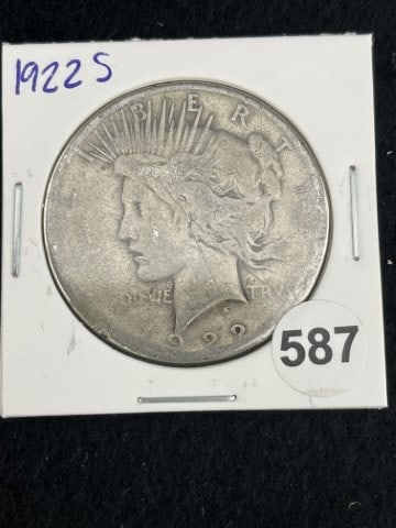 1922 S Peace Silver Dollar Coin: KEY WORDS: INDIAN ARTIFACT ARTIFACTS ARROWHEAD ARROWHEADS NATIVE AMERICAN MISSISSIPPIAN QUAPAW CADDO POTTERY COINS MORGAN DOLLAR PEACE DOLLAR SILVER COINS. All coins have been Sigma tested for