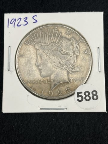 1923 S Peace Silver Dollar Coin: KEY WORDS: INDIAN ARTIFACT ARTIFACTS ARROWHEAD ARROWHEADS NATIVE AMERICAN MISSISSIPPIAN QUAPAW CADDO POTTERY COINS MORGAN DOLLAR PEACE DOLLAR SILVER COINS. All coins have been Sigma tested for