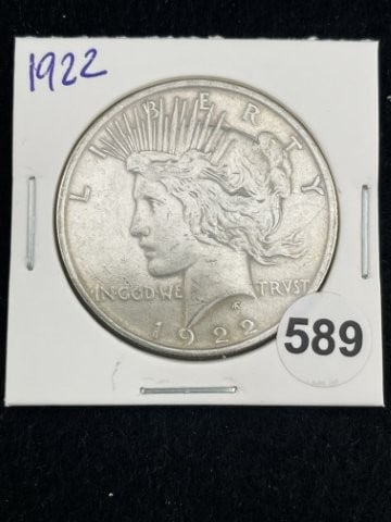 1922 Peace Silver Dollar Coin: KEY WORDS: INDIAN ARTIFACT ARTIFACTS ARROWHEAD ARROWHEADS NATIVE AMERICAN MISSISSIPPIAN QUAPAW CADDO POTTERY COINS MORGAN DOLLAR PEACE DOLLAR SILVER COINS. All coins have been Sigma tested for