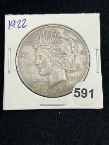 1922 Peace Silver Dollar Coin: KEY WORDS: INDIAN ARTIFACT ARTIFACTS ARROWHEAD ARROWHEADS NATIVE AMERICAN MISSISSIPPIAN QUAPAW CADDO POTTERY COINS MORGAN DOLLAR PEACE DOLLAR SILVER COINS. All coins have been Sigma tested for