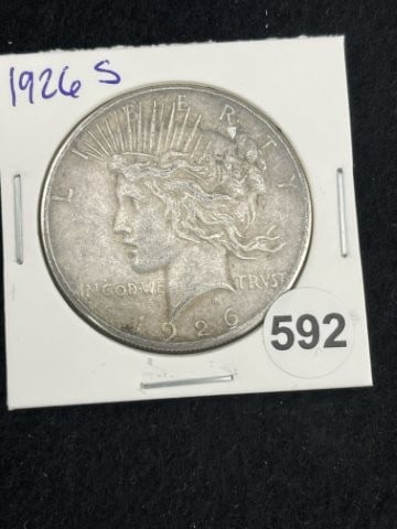 1926 S Peace Silver Dollar Coin: KEY WORDS: INDIAN ARTIFACT ARTIFACTS ARROWHEAD ARROWHEADS NATIVE AMERICAN MISSISSIPPIAN QUAPAW CADDO POTTERY COINS MORGAN DOLLAR PEACE DOLLAR SILVER COINS. All coins have been Sigma tested for