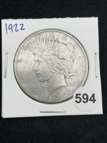 1922 Peace Silver Dollar Coin: KEY WORDS: INDIAN ARTIFACT ARTIFACTS ARROWHEAD ARROWHEADS NATIVE AMERICAN MISSISSIPPIAN QUAPAW CADDO POTTERY COINS MORGAN DOLLAR PEACE DOLLAR SILVER COINS. All coins have been Sigma tested for