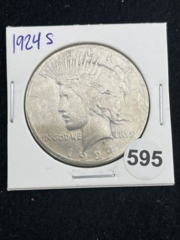 1924 S Peace Silver Dollar Coin: KEY WORDS: INDIAN ARTIFACT ARTIFACTS ARROWHEAD ARROWHEADS NATIVE AMERICAN MISSISSIPPIAN QUAPAW CADDO POTTERY COINS MORGAN DOLLAR PEACE DOLLAR SILVER COINS. All coins have been Sigma tested for