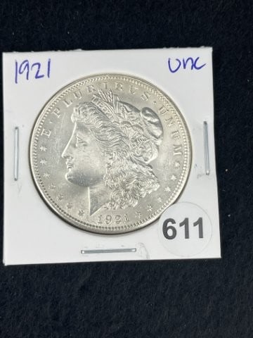 1921 UNC Morgan Silver Dollar Coin: KEY WORDS: INDIAN ARTIFACT ARTIFACTS ARROWHEAD ARROWHEADS NATIVE AMERICAN MISSISSIPPIAN QUAPAW CADDO POTTERY COINS MORGAN DOLLAR PEACE DOLLAR SILVER COINS. All coins have been Sigma tested for