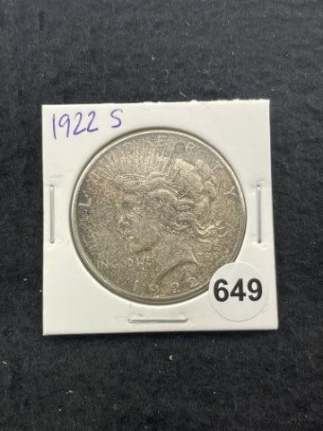 1922 S Peace Silver Dollar Coin: KEY WORDS: INDIAN ARTIFACT ARTIFACTS ARROWHEAD ARROWHEADS NATIVE AMERICAN MISSISSIPPIAN QUAPAW CADDO POTTERY COINS MORGAN DOLLAR PEACE DOLLAR SILVER COINS. All coins have been Sigma tested for authent
