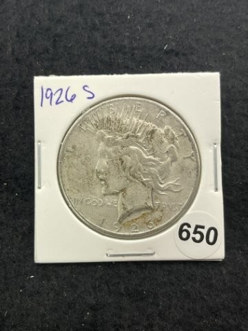 1926 S Peace Silver Dollar Coin: KEY WORDS: INDIAN ARTIFACT ARTIFACTS ARROWHEAD ARROWHEADS NATIVE AMERICAN MISSISSIPPIAN QUAPAW CADDO POTTERY COINS MORGAN DOLLAR PEACE DOLLAR SILVER COINS. All coins have been Sigma tested for