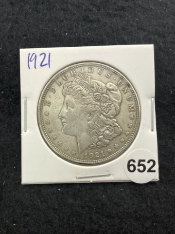 1921 Morgan Silver Dollar Coin: KEY WORDS: INDIAN ARTIFACT ARTIFACTS ARROWHEAD ARROWHEADS NATIVE AMERICAN MISSISSIPPIAN QUAPAW CADDO POTTERY COINS MORGAN DOLLAR PEACE DOLLAR SILVER COINS. All coins have been Sigma tested for
