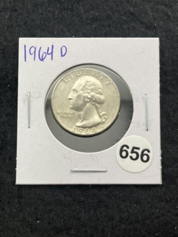 1964 D Washington Quarter Silver Coin: KEY WORDS: INDIAN ARTIFACT ARTIFACTS ARROWHEAD ARROWHEADS NATIVE AMERICAN MISSISSIPPIAN QUAPAW CADDO POTTERY COINS MORGAN DOLLAR PEACE DOLLAR SILVER COINS. All coins have been Sigma tested for