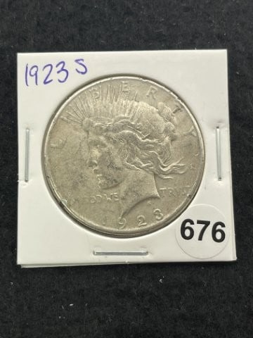 1923 S Peace Silver Dollar Coin: KEY WORDS: INDIAN ARTIFACT ARTIFACTS ARROWHEAD ARROWHEADS NATIVE AMERICAN MISSISSIPPIAN QUAPAW CADDO POTTERY COINS MORGAN DOLLAR PEACE DOLLAR SILVER COINS. All coins have been Sigma tested for