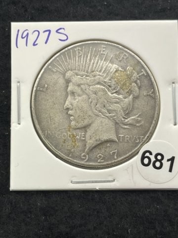 1927 S Peace Silver Dollar Coin: KEY WORDS: INDIAN ARTIFACT ARTIFACTS ARROWHEAD ARROWHEADS NATIVE AMERICAN MISSISSIPPIAN QUAPAW CADDO POTTERY COINS MORGAN DOLLAR PEACE DOLLAR SILVER COINS. All coins have been Sigma tested for