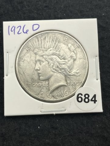 1926 D Peace Silver Dollar Coin: KEY WORDS: INDIAN ARTIFACT ARTIFACTS ARROWHEAD ARROWHEADS NATIVE AMERICAN MISSISSIPPIAN QUAPAW CADDO POTTERY COINS MORGAN DOLLAR PEACE DOLLAR SILVER COINS. All coins have been Sigma tested for authent