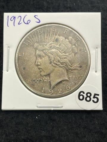1926 S Peace Silver Dollar Coin: KEY WORDS: INDIAN ARTIFACT ARTIFACTS ARROWHEAD ARROWHEADS NATIVE AMERICAN MISSISSIPPIAN QUAPAW CADDO POTTERY COINS MORGAN DOLLAR PEACE DOLLAR SILVER COINS. All coins have been Sigma tested for