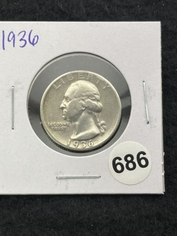1936 Washington Quarter Silver Coin: KEY WORDS: INDIAN ARTIFACT ARTIFACTS ARROWHEAD ARROWHEADS NATIVE AMERICAN MISSISSIPPIAN QUAPAW CADDO POTTERY COINS MORGAN DOLLAR PEACE DOLLAR SILVER COINS. All coins have been Sigma tested for authent