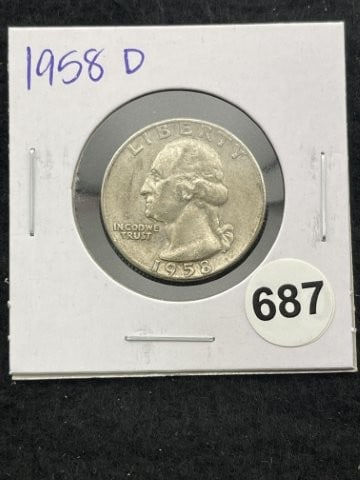 1958 D Washington Quarter Silver Coin: KEY WORDS: INDIAN ARTIFACT ARTIFACTS ARROWHEAD ARROWHEADS NATIVE AMERICAN MISSISSIPPIAN QUAPAW CADDO POTTERY COINS MORGAN DOLLAR PEACE DOLLAR SILVER COINS. All coins have been Sigma tested for authent
