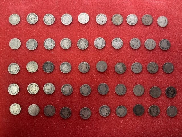 50 Silver Barber Dimes Coins (1 of 4)