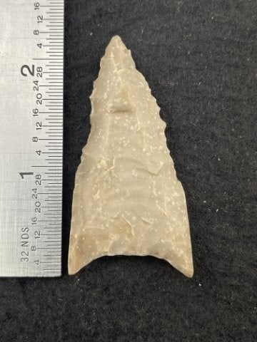 Meserve Paleo Point fluted, serrated, ground base, Wilson County Texas ex - Delk Collection (1 of 4)