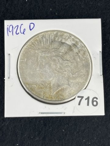 1926 D Peace Silver Dollar Coin: KEY WORDS: INDIAN ARTIFACT ARTIFACTS ARROWHEAD ARROWHEADS NATIVE AMERICAN MISSISSIPPIAN QUAPAW CADDO POTTERY COINS MORGAN DOLLAR PEACE DOLLAR SILVER COINS. All coins have been Sigma tested for authent