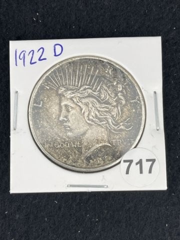 1922 D Peace Silver Dollar Coin: KEY WORDS: INDIAN ARTIFACT ARTIFACTS ARROWHEAD ARROWHEADS NATIVE AMERICAN MISSISSIPPIAN QUAPAW CADDO POTTERY COINS MORGAN DOLLAR PEACE DOLLAR SILVER COINS. All coins have been Sigma tested for authent