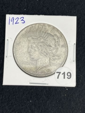 1923 Peace Silver Dollar Coin: KEY WORDS: INDIAN ARTIFACT ARTIFACTS ARROWHEAD ARROWHEADS NATIVE AMERICAN MISSISSIPPIAN QUAPAW CADDO POTTERY COINS MORGAN DOLLAR PEACE DOLLAR SILVER COINS. All coins have been Sigma tested for authent